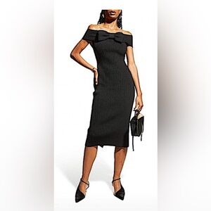 Carolina Herrera bow-detail ribbed knit cocktail little black dress - S NWT